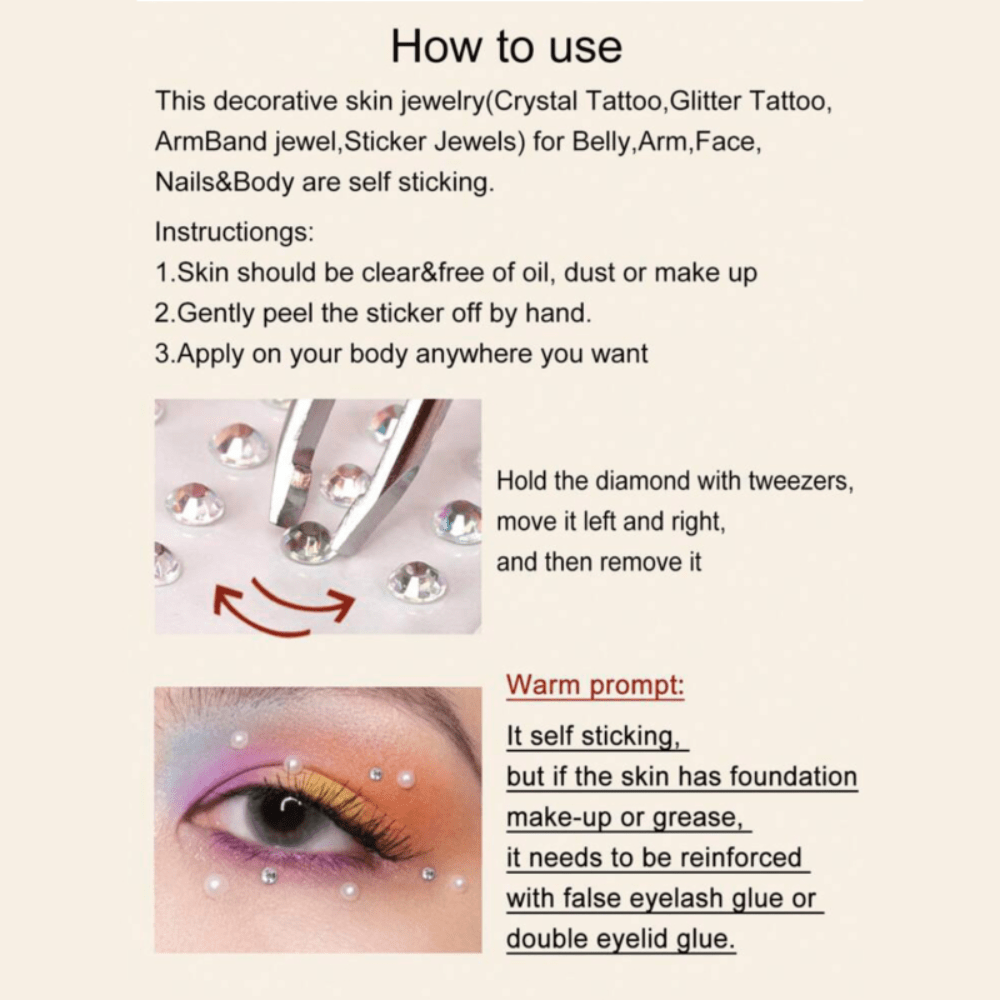 2 Sparkling Rhinestone Face Tattoo Stickers, Halloween Makeup and Face Jewels