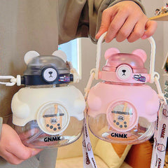 Portable Plastic Water Mug Double Drinking Water Bottle With Straw