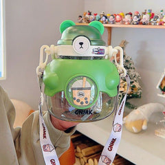 Portable Plastic Water Mug Double Drinking Water Bottle With Straw