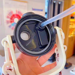 Portable Plastic Water Mug Double Drinking Water Bottle With Straw