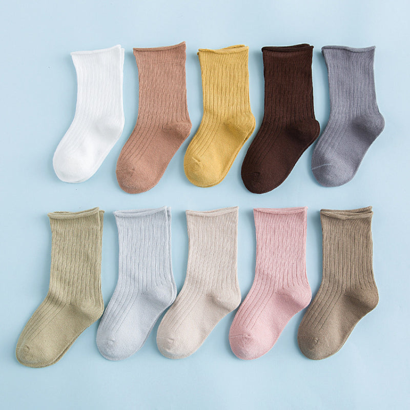 10pairs Kids Casual Plain Socks Comfy Crew Socks For 0-10yrs