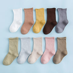 10pairs Kids Casual Plain Socks Comfy Crew Socks For 0-10yrs
