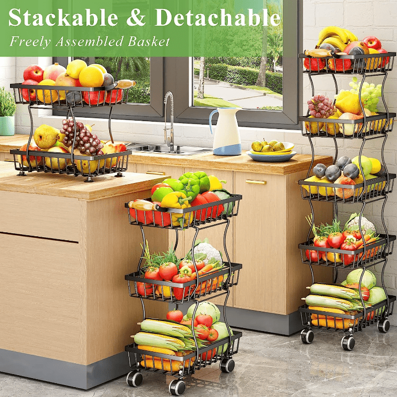 5 Tier Fruit/Vegetable Wire Basket on Wheels for Kitchen Storage