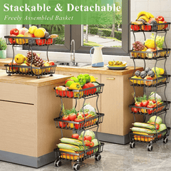 5 Tier Fruit/Vegetable Wire Basket on Wheels for Kitchen Storage