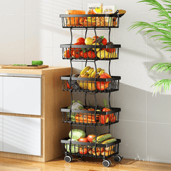 5 Tier Fruit/Vegetable Wire Basket on Wheels for Kitchen Storage