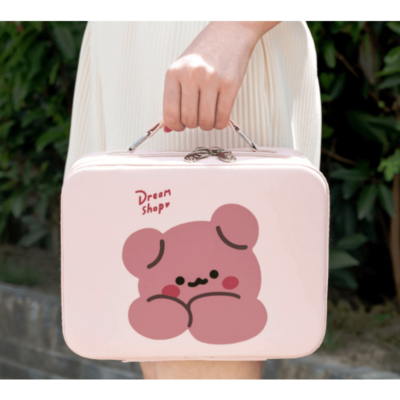 Cartoon Bear Makeup Train Case Cosmetic Storage Organizer Travel Bag