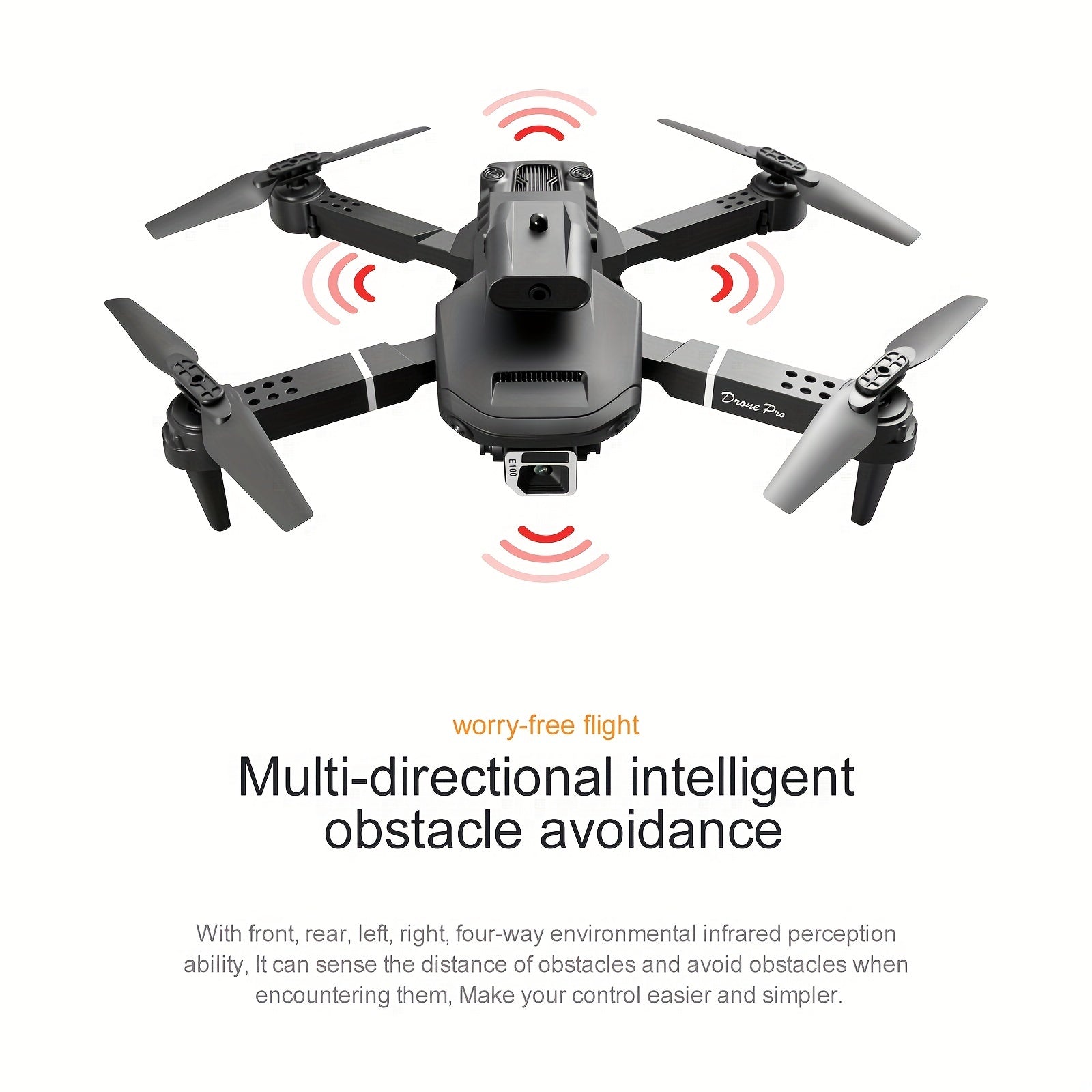 E100 Drone 4 Sided Obstacle Avoidance Dual Camera One Key Takeoff Landing