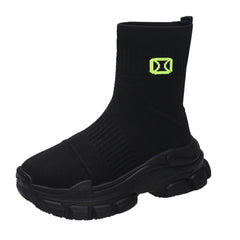 Women's Knitted Platform Sock Boots Slip On Stretch Ankle Boots