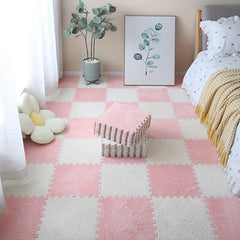 10pcs Plush Puzzle Foam Floor Mats Soft Interlocking Carpet Squares