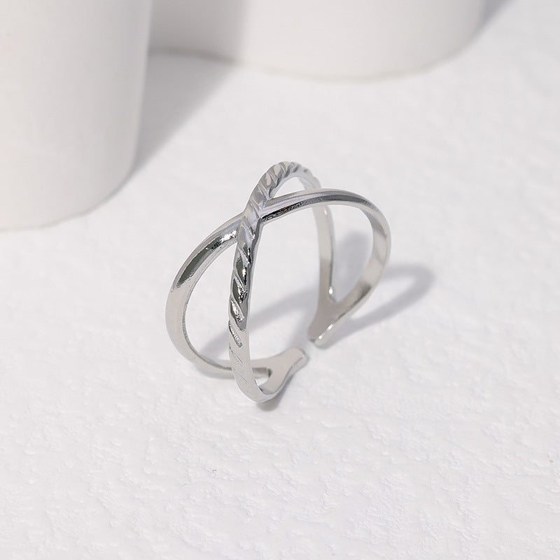 Stainless Steel Cross Adjustable Cuff Ring