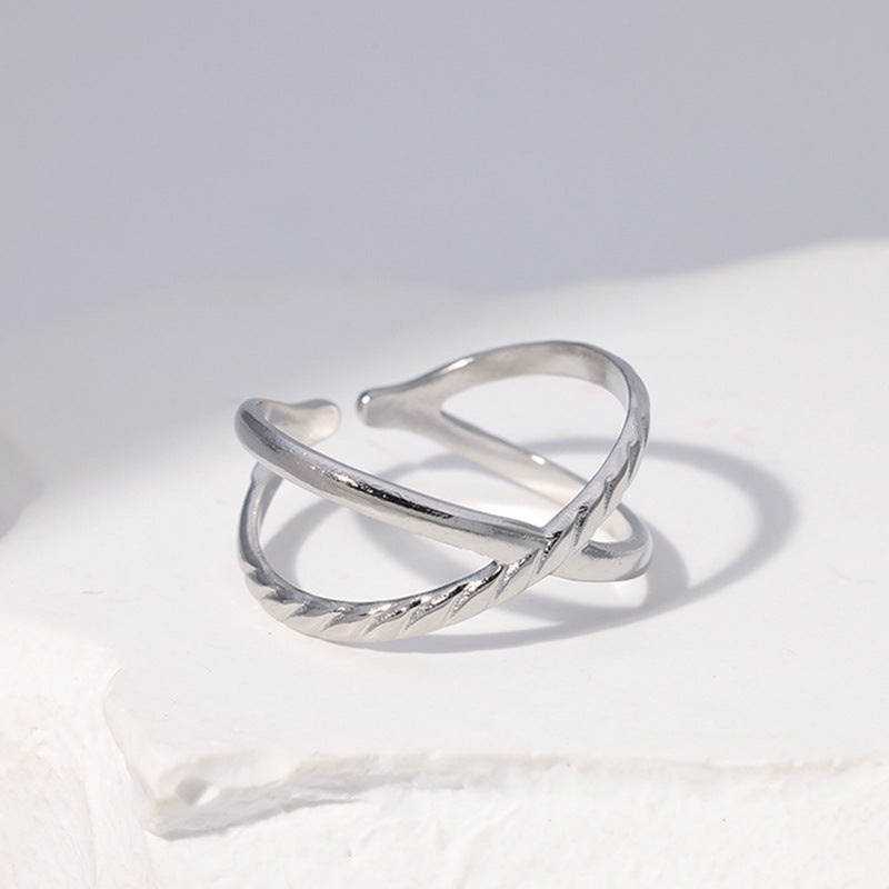 Stainless Steel Cross Adjustable Cuff Ring