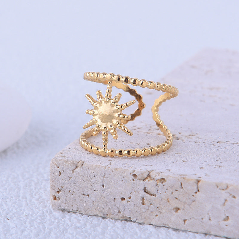 Girl's Stainless Steel Opening Ring Sun Retro Titanium Steel Ring