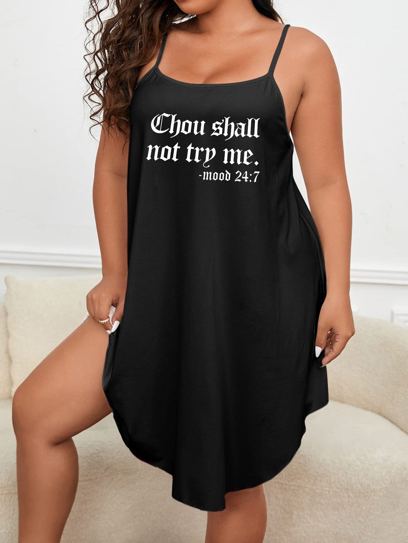 Slogan Print Round Neck Lounge Dress