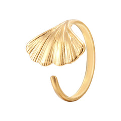 Stainless Steel Ginkgo Leaf Adjustable Ring Open Index Finger Ring For Girls