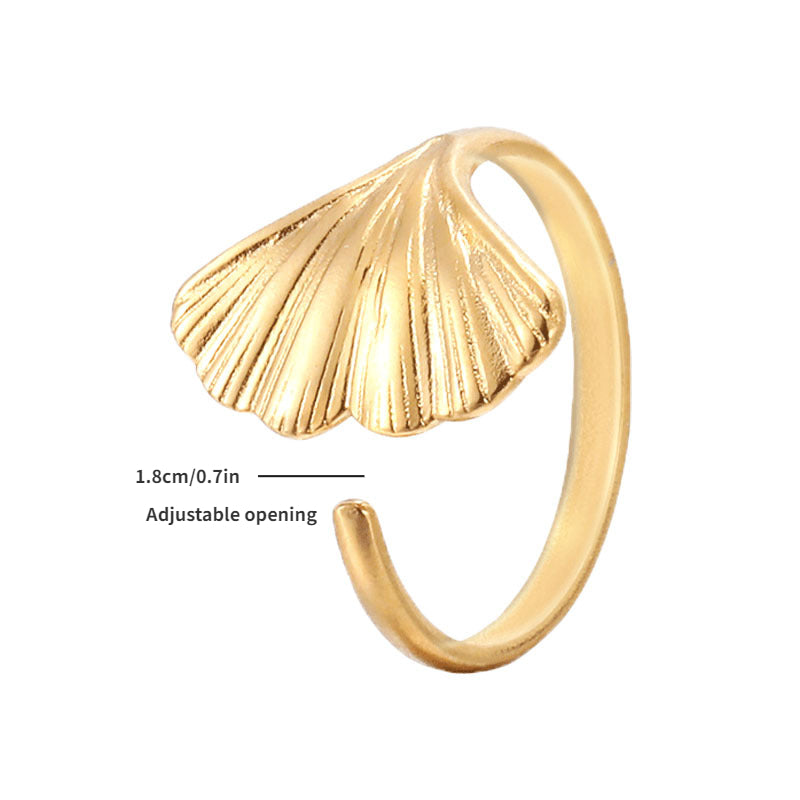 Stainless Steel Ginkgo Leaf Adjustable Ring Open Index Finger Ring For Girls