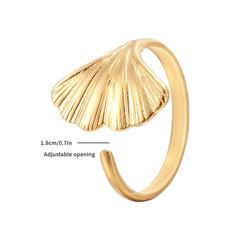 Stainless Steel Ginkgo Leaf Adjustable Ring Open Index Finger Ring For Girls