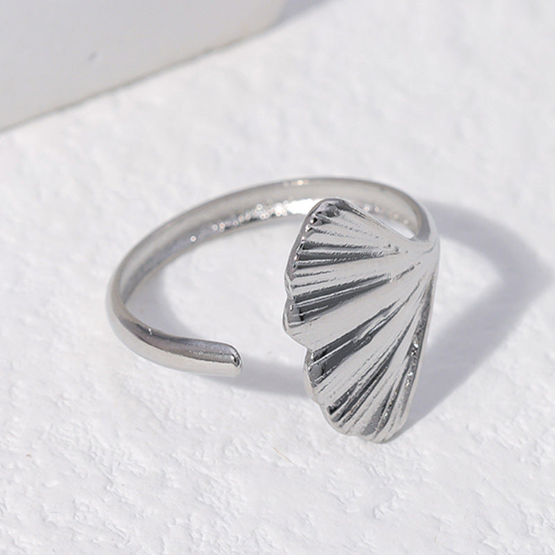 Stainless Steel Ginkgo Leaf Adjustable Ring Open Index Finger Ring For Girls