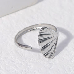 Stainless Steel Ginkgo Leaf Adjustable Ring Open Index Finger Ring For Girls
