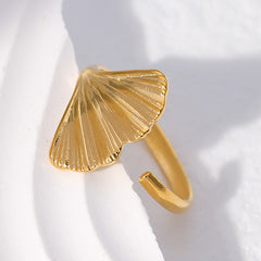 Stainless Steel Ginkgo Leaf Adjustable Ring Open Index Finger Ring For Girls