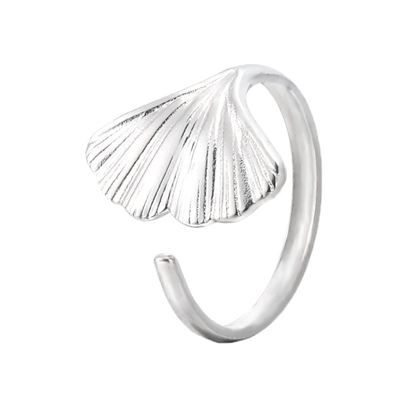 Stainless Steel Ginkgo Leaf Adjustable Ring Open Index Finger Ring For Girls
