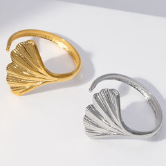 Stainless Steel Ginkgo Leaf Adjustable Ring Open Index Finger Ring For Girls