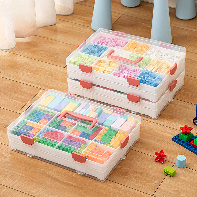 Pink Building Block Storage Box With Lid&grids Large Storage Box