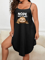 Sloth Print Nightdress Scoop Neck Cami Lounge Dress