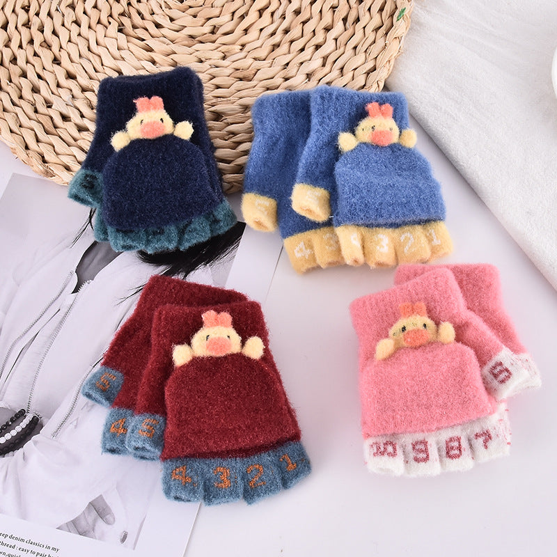 Kids Knitted Half Finger Flap Gloves For Baby
