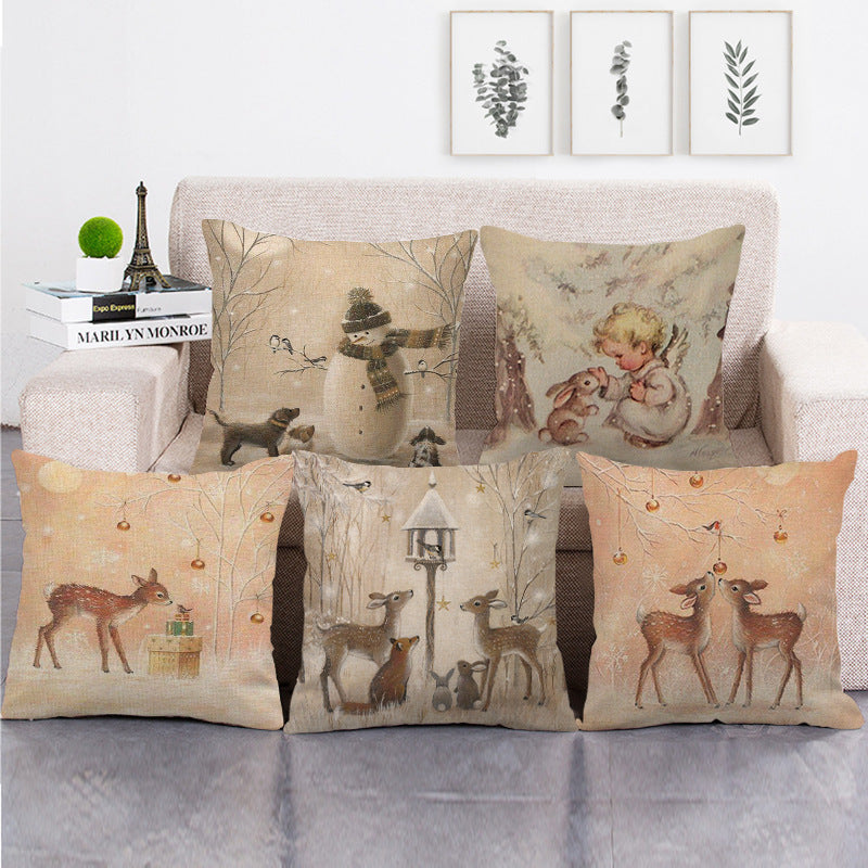 Linen Christmas Cushion Cover Xmas Decorations Without Pillow 45x45cm