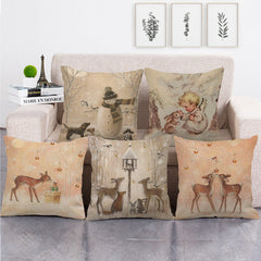 Linen Christmas Cushion Cover Xmas Decorations Without Pillow 45x45cm