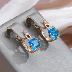 Shining Square Aqua Stone Earrings Bride Wedding Jewelry For Women