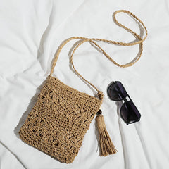 Hollow Pattern Square Woven Bag Straw Shoulder Bag