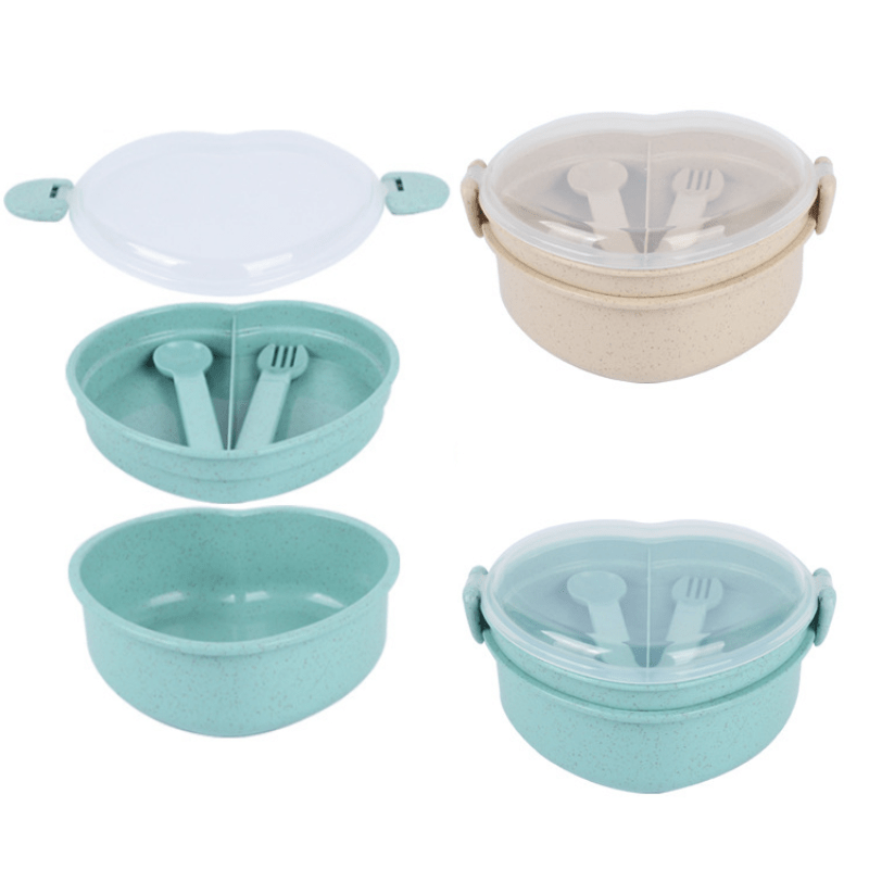 Heart Shaped Wheat Straw Lunch Box BPA Free Leakproof Food Container