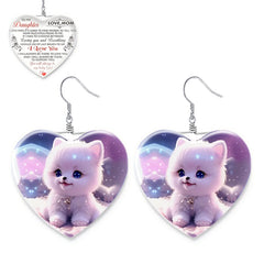 Daughter Cat Pattern Heart Necklace - Gift for Girls