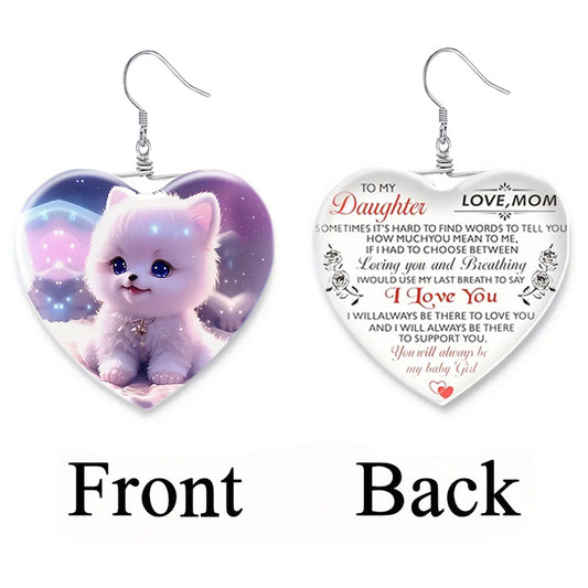 Daughter Cat Pattern Heart Necklace - Gift for Girls