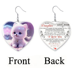 Daughter Cat Pattern Heart Necklace - Gift for Girls