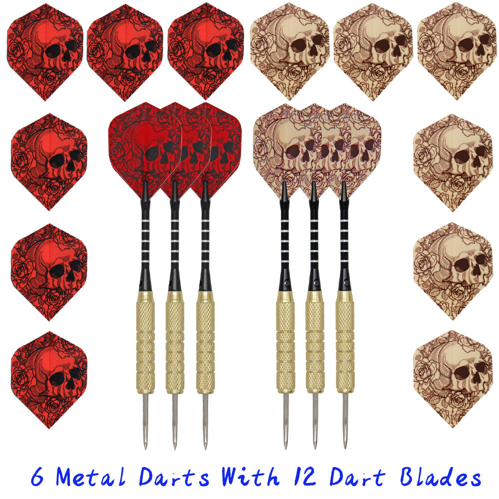 6pcs Metal Tip Darts Set with 12 Skull Flights for Halloween