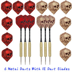 6pcs Metal Tip Darts Set with 12 Skull Flights for Halloween