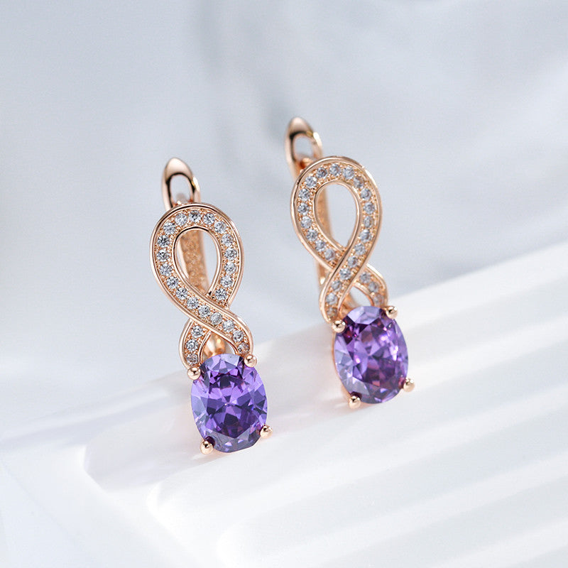 Purple Zircon Inlay Earrings for Women Wedding Dangle Jewelry