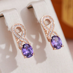 Purple Zircon Inlay Earrings for Women Wedding Dangle Jewelry