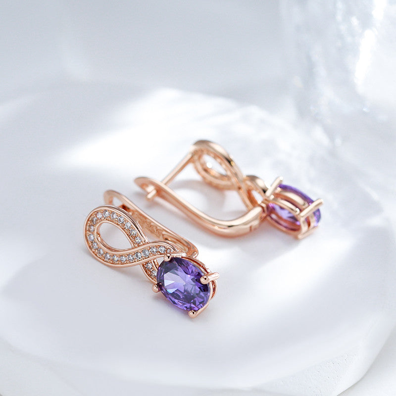Purple Zircon Inlay Earrings for Women Wedding Dangle Jewelry