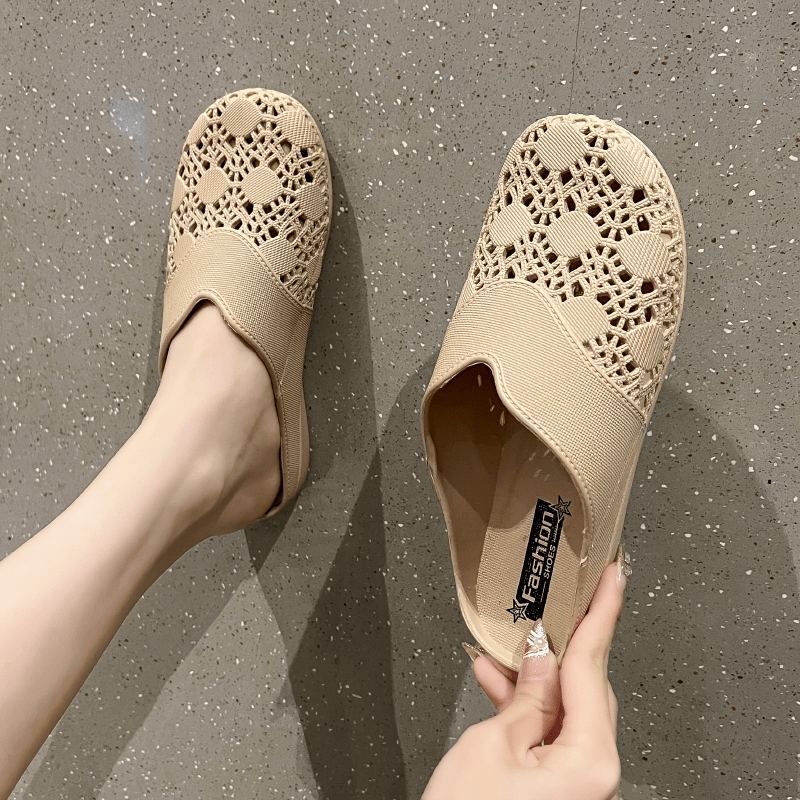 Women's Solid Flat Sandals Slip On Non slip Half Drag Slides Shoes
