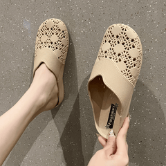 Women's Solid Flat Sandals Slip On Non slip Half Drag Slides Shoes