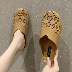 Women's Solid Flat Sandals Slip On Non slip Half Drag Slides Shoes