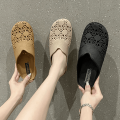 Women's Solid Flat Sandals Slip On Non slip Half Drag Slides Shoes