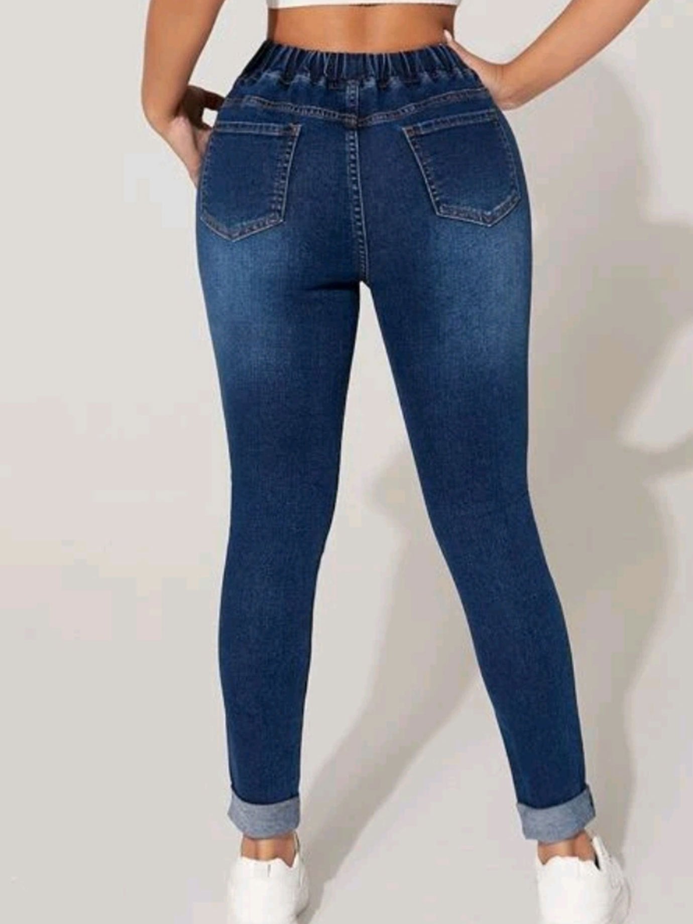 Skinny Jeans Drawstring Elastic Mid Stretch Denim Pants