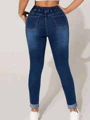 Skinny Jeans Drawstring Elastic Mid Stretch Denim Pants