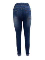 Skinny Jeans Drawstring Elastic Mid Stretch Denim Pants