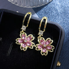 Flower Shape Crystal Zircon Drop Earrings - Girl Jewelry