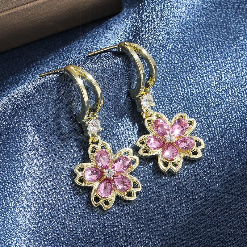Flower Shape Crystal Zircon Drop Earrings - Girl Jewelry